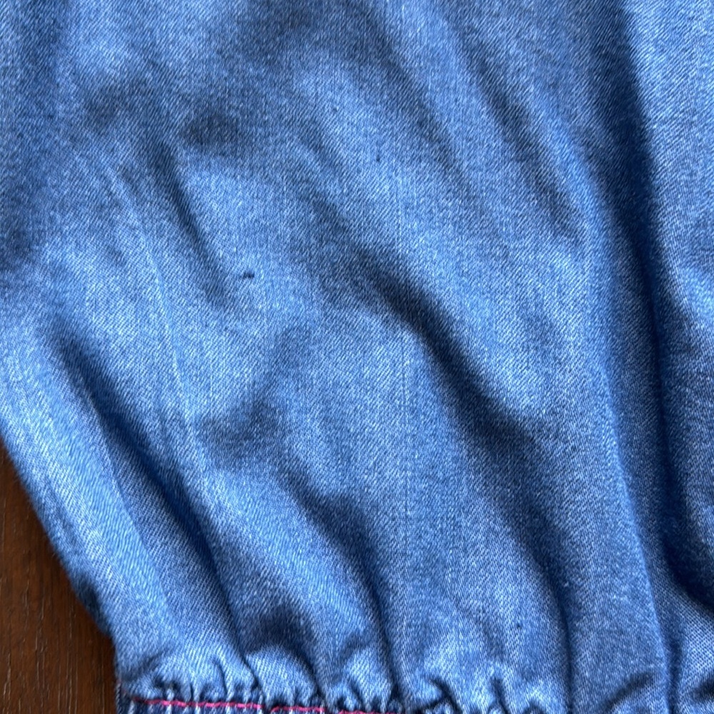 Size 8 Kenzie pocketed crochet trim denim chambray romper jumpsuit shorts - Picture 4 of 7